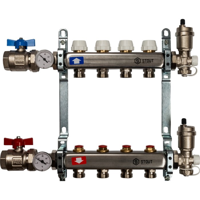 Коллектор STOUT, нержавеющая сталь без расходомеров 4 выходов
