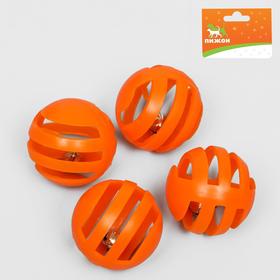 Набор из 4 шариков с металлическим бубенчиком, диаметр 3,6 см, микс цветов