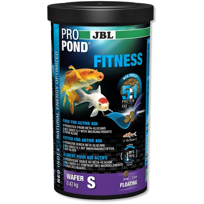 JBL ProPond Fitness S корм для активных карпов кои небольшого размера, плавучие чипсы 0,42 кг (1 л)