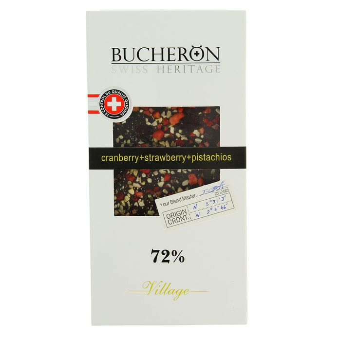 Шоколад &quot;Bucheron&quot; горький с клюквой, клубникой и фисташками в картоне 100 гр