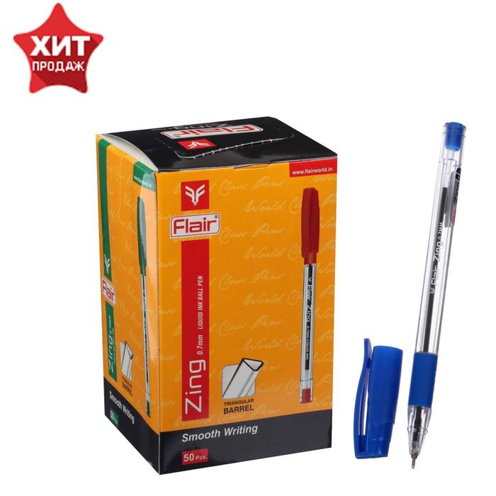 Ручка шариковая Flair Zing, узел-игла 0.7 мм, масляная основа, резиновый упор, треугольный корпус, синий