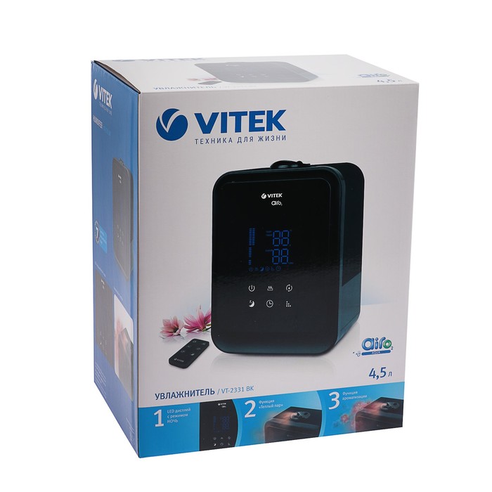 Увлажнитель Vitek VT-2331 BK, 40 Вт,  4.5 л, 25 кв.м., ультразвуковой, черный 2498697 - фото 35841