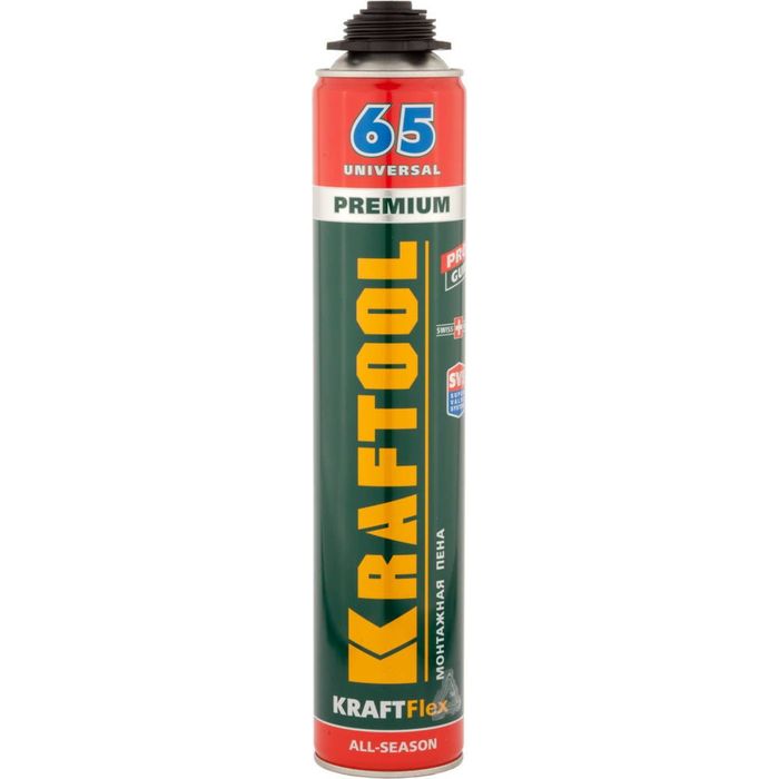 Пена KRAFTOOL KRAFTFLEX PREMIUM PRO 65, проф., монтажная, пистолетная, всесезонная, 850 мл