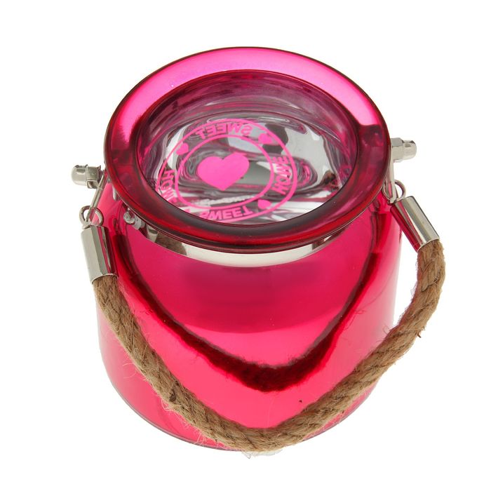 Подсвечник стекло НОМЕ SWEET HOME, малиновый 10,5х10,5х10,5 см