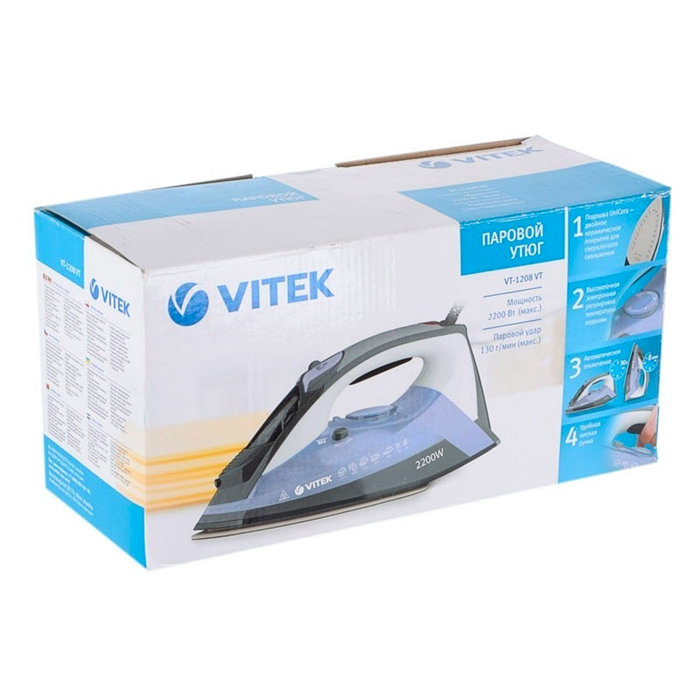 Утюг Vitek VT-1208 VT, 2200 Вт, керамическая подошва, фиолетовый 2512313 - фото 21531