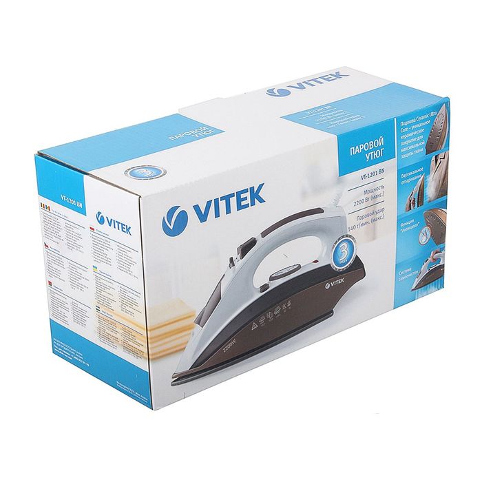 Утюг Vitek VT-1201 BN, 2200 Вт, керамическая подошва, паровой удар, коричневый 2512312 - фото 17607