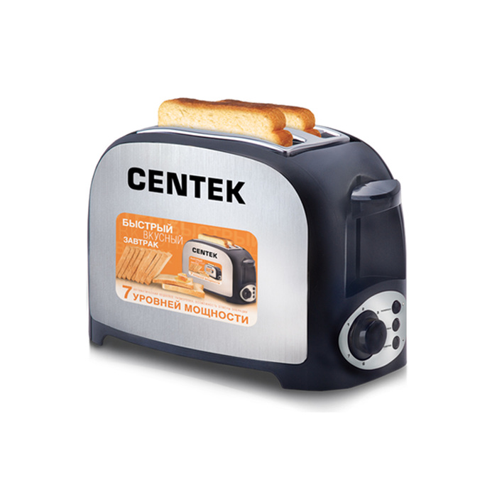 Тостер Centek CT-1421, 750 Вт,7 ур.мощн., стальной теплоизолирован. корпус, черный