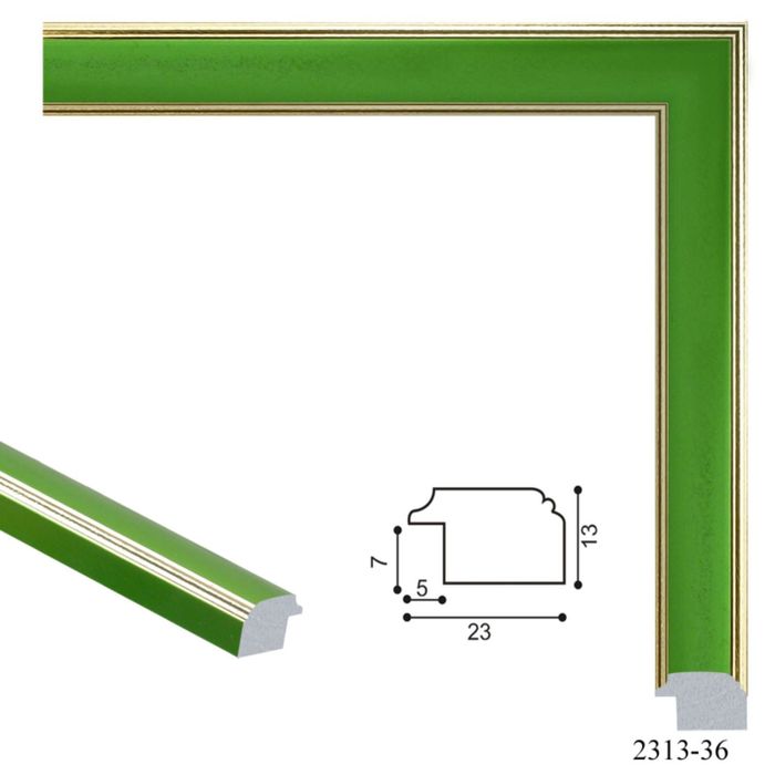 Багет пластиковый 23 мм х 13 мм х 2,9 м (Ш х В х Д) CD 2313–36 зёленый/золотой