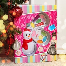 Новогодний набор косметики для девочек «Снеговик»: тени, помада, аппликатор