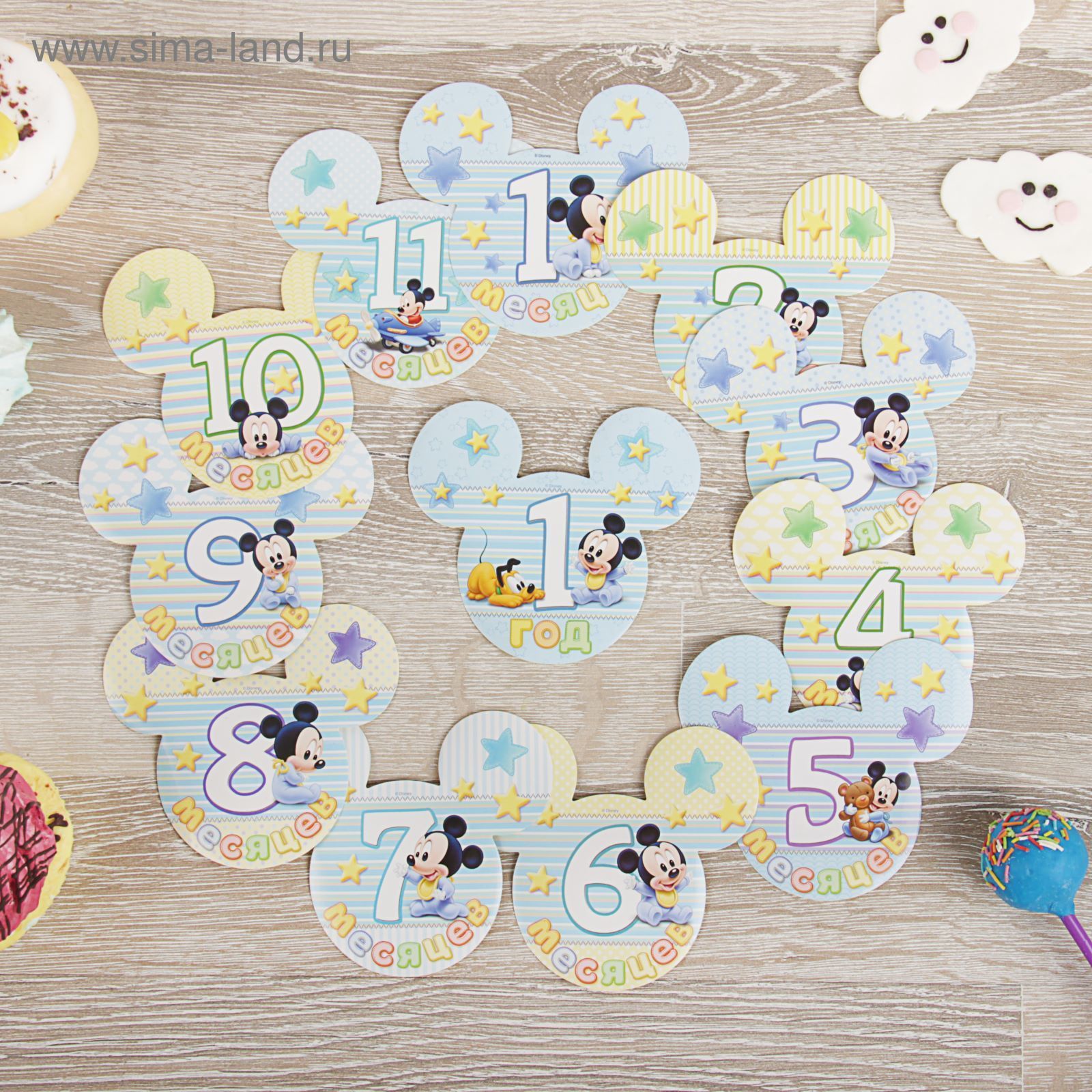 Карточки по месяцам для новорожденных Микки Маус