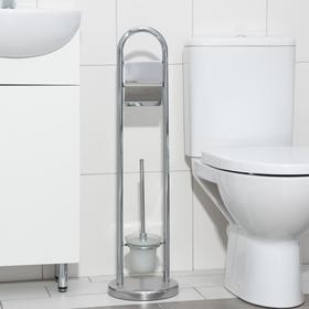 Ёршик для унитаза с подставкой напольный, 22×22×82 см, с держателем для туалетной бумаги, цвет хром