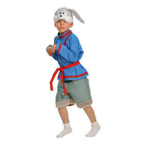 Карнавальный костюм "Зайчик Побегайчик" (M), шапка, рубаха, пояс, шорты, рост 122-128 см