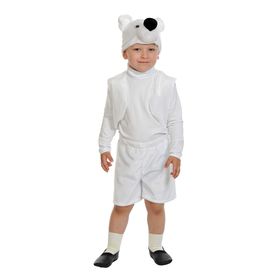 Карнавальный костюм "Белый мишка", плюш-лайт, жилет, шорты, маска, рост 92-116 см