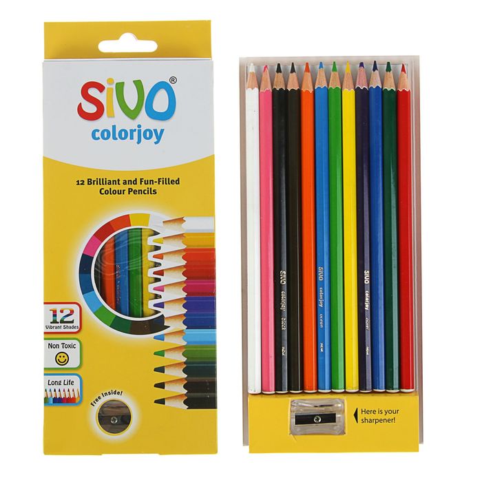 Карандаши 12 цветов Sivo Colorjoy шестигранные + ПОДАРОК: точилка SV-6012C/12