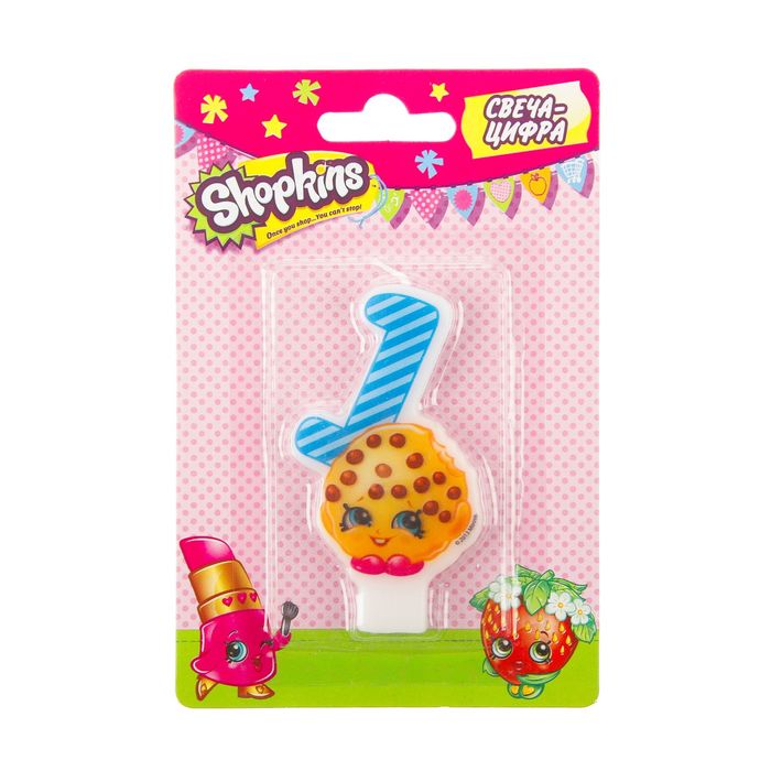 Свеча для торта цифра &quot;Shopkins&quot; синяя &quot;1&quot;