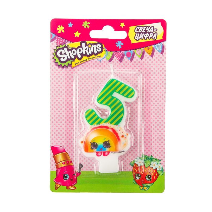 Свеча для торта цифра &quot;Shopkins&quot; зелёная &quot;5&quot;