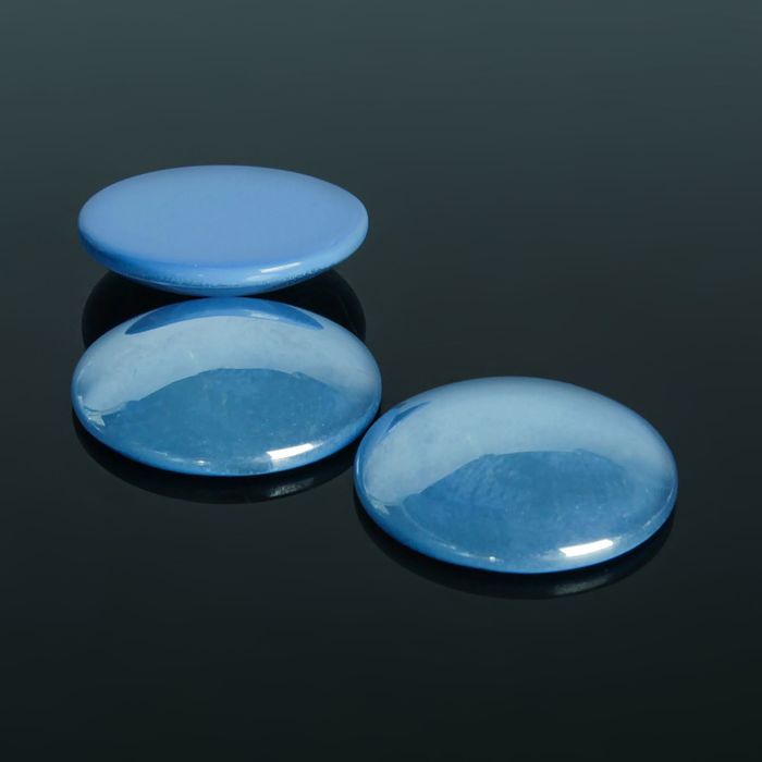 Кабошон стекло, круг 25мм (набор 3шт), цвет голубой