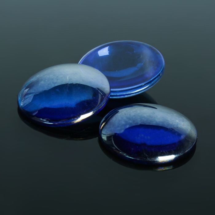 Кабошон стекло, круг 25мм (набор 3шт), цвет синий