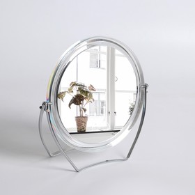 Desktop mirror, on a stand, bilateral, with an increase, d mirror surface 12.5 cm, the color is transparent