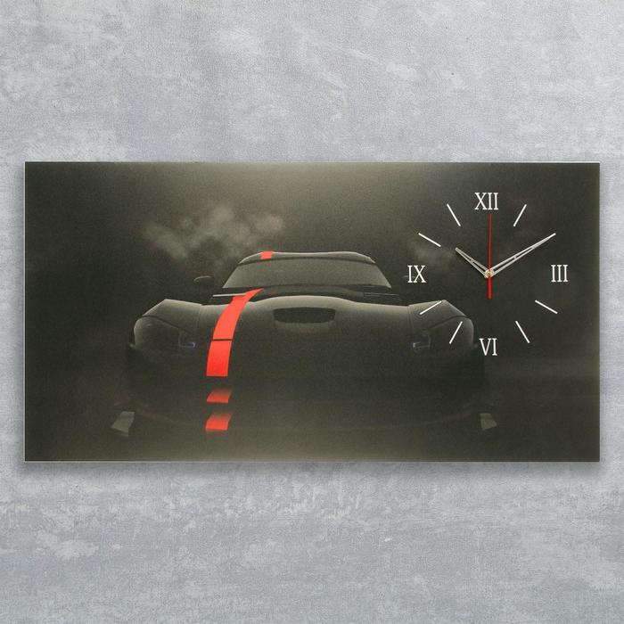 Часы-картина настенные, серия: Автомобили, "Чёрный спорткар", 50 х 100 см, микс стрелок - фото 940214