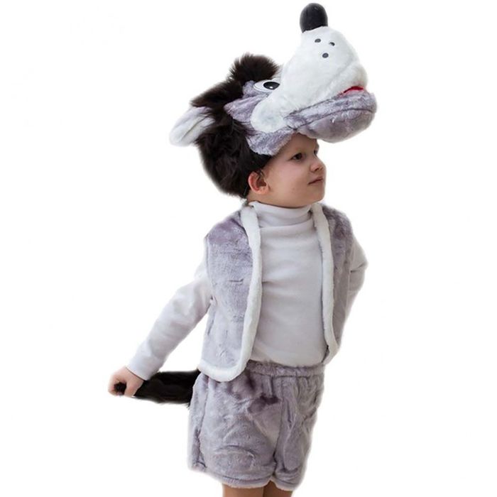 Карнавальный костюм "Волк", шапка, жилет, шорты с хвостом 5-7 лет, рост 122-134  989/б - фото 8685184