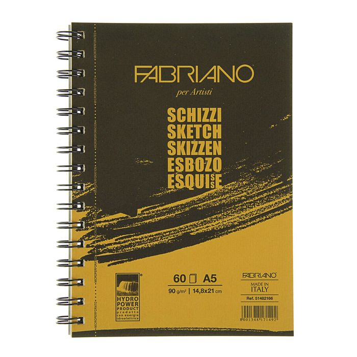 Блокнот для рисунков А5, 60 листов на гребне Fabriano Schizz, 90 г/м², чёрно-оранжевый, цвет листа — слоновая кость