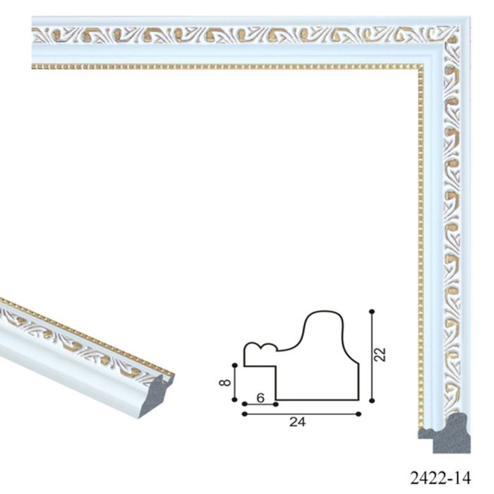 Багет пластиковый 24мм*22мм*2.9м (Ш*В*Д) 2422-14 белый/золотой