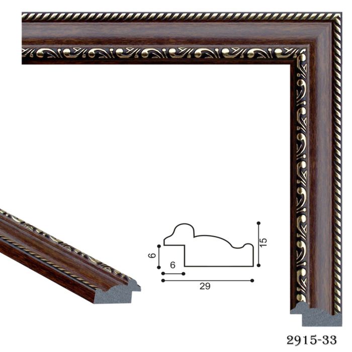 Багет пластиковый 29мм*15мм*2.9м (Ш*В*Д) 2915-33 тёмно-коричневый/белое золото