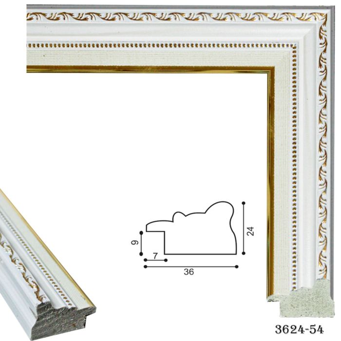 Багет пластиковый 36мм*24мм*2.9м (Ш*В*Д) 3624-54 белый/золотой