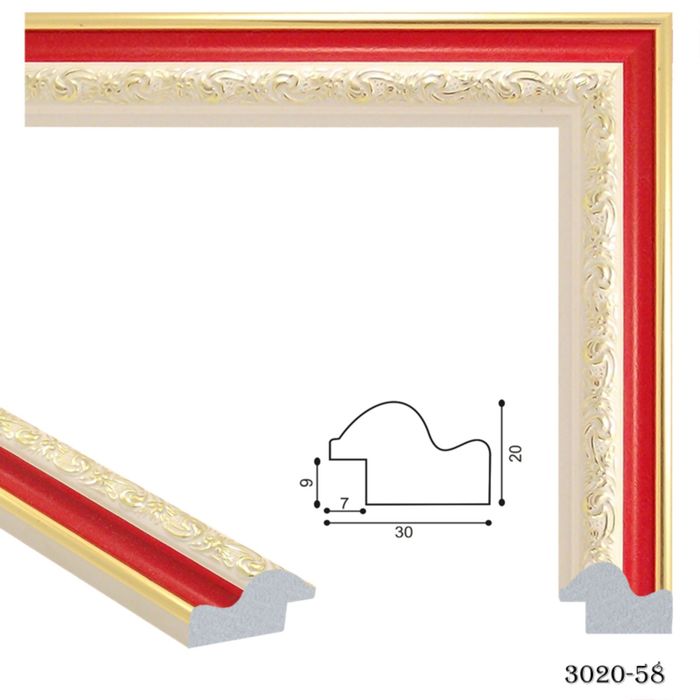 Багет пластиковый 30мм*20мм*2.9м (Ш*В*Д) 3020-58 белый/красный/золотой