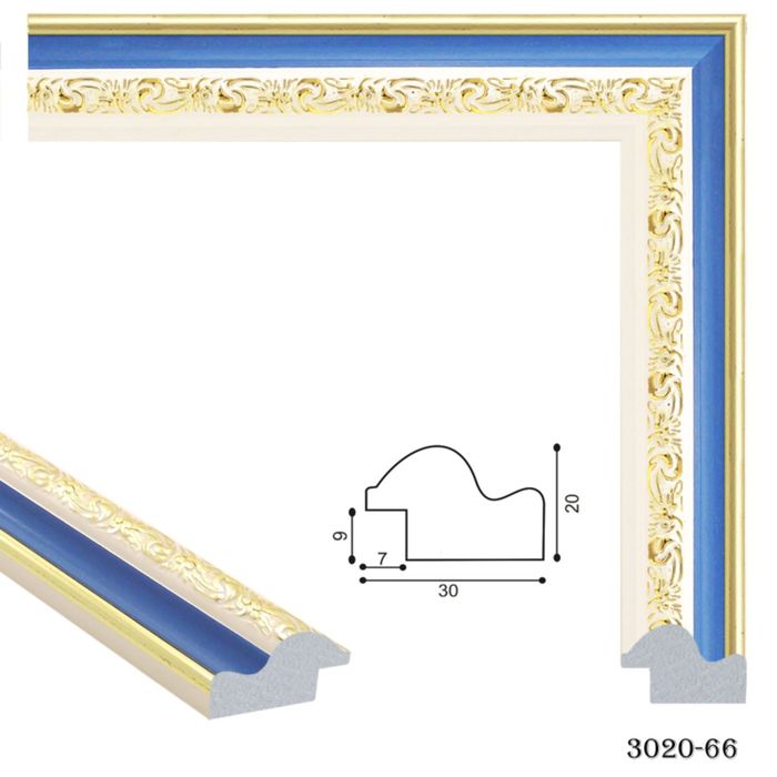 Багет пластиковый 30мм*20мм*2.9м (Ш*В*Д) 3020-66 белый/синий/золотой