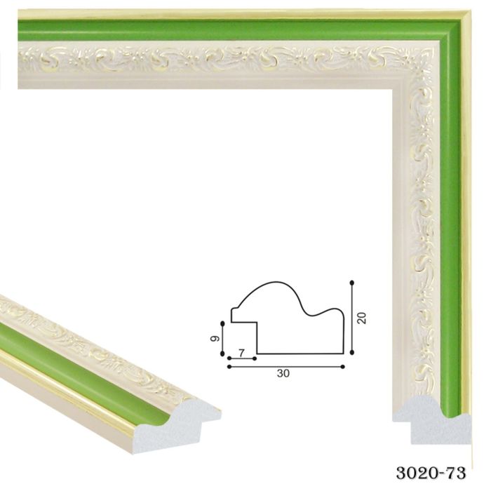 Багет пластиковый 30мм*20мм*2.9м (Ш*В*Д) 3020-73 белый/зелёный/золотой