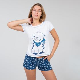Комплект женский (футболка, шорты) Бонифаций, цвет белый и синий, размер 50