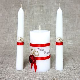 Набор свечей "Совет да любовь с розой" красный: Родительские свечи 1,8х15;Домашний очаг 5,2х