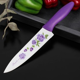 {{photo.Alt || photo.Description || 'Нож кухонный с антиналипающим покрытием Доляна «Сиреневая роза», лезвие 20 см'}}