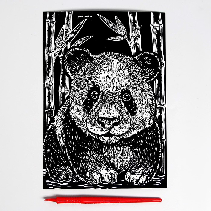 Гравюра «Панда» с металлическим эффектом «серебро» А5 - фото 797835308