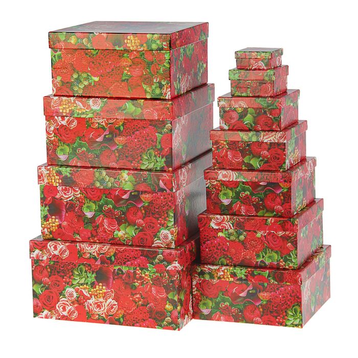 Набор коробок 11в1 "Красные цветы" 25,5 х 25,5 х 13 - 5,5 х 5,5 х 2,5 см - фото 4264640