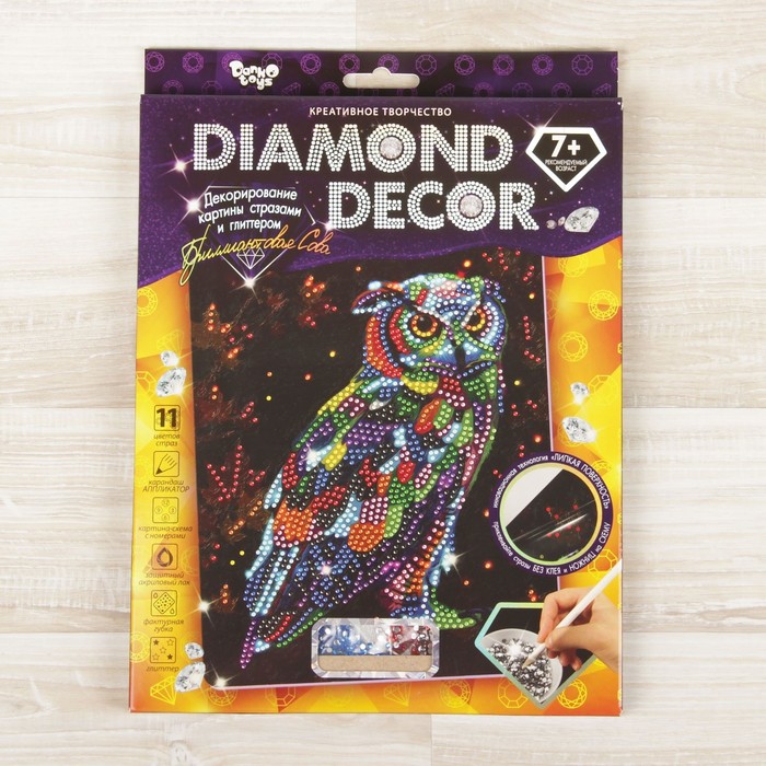 Набор для создания мозаики "Бриллиантовая сова" DIAMOND DECOR, планшетка без рамки