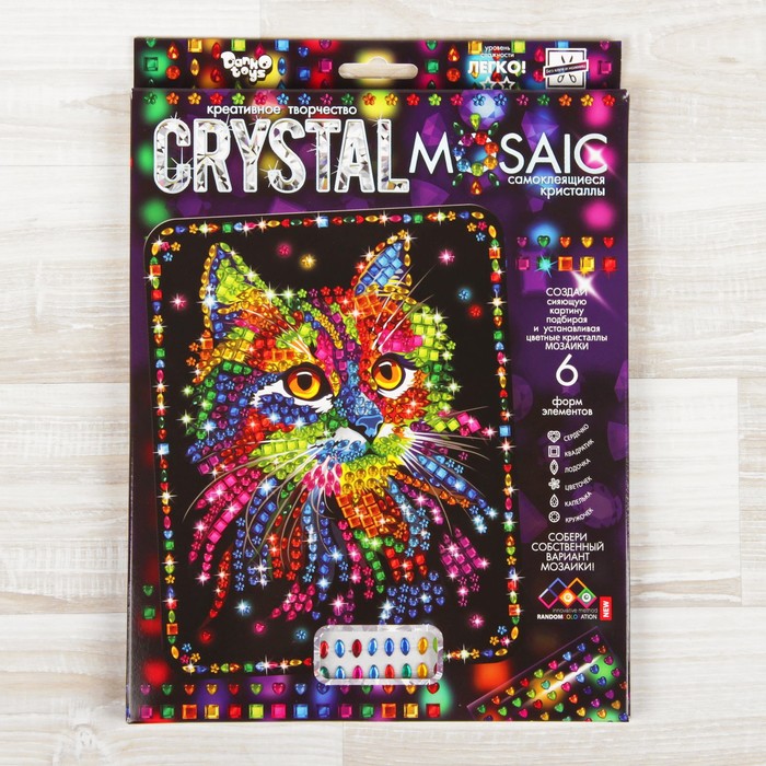 Набор для создания мозаики "Кот" CRYSTAL MOSAIC, на тёмном фоне