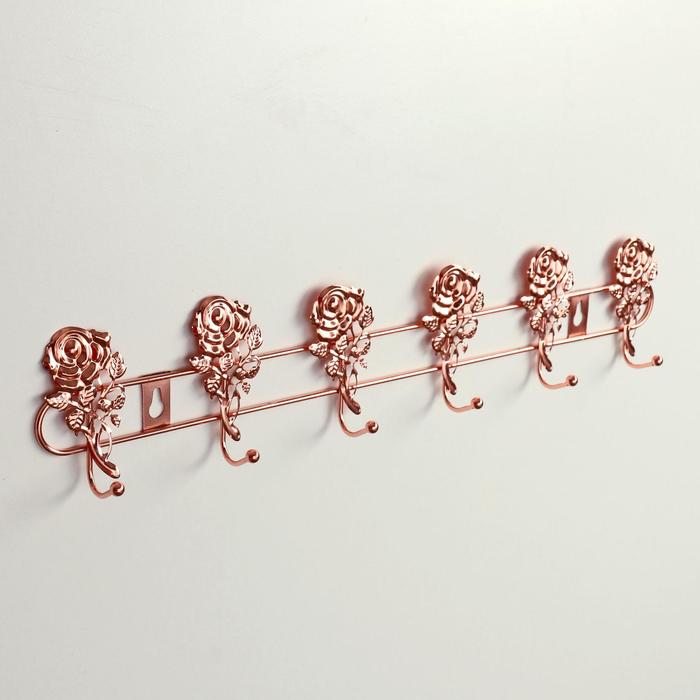 Вешалка настенная Доляна «Розы», 6 крючков, 34×4×9 см, цвет золото