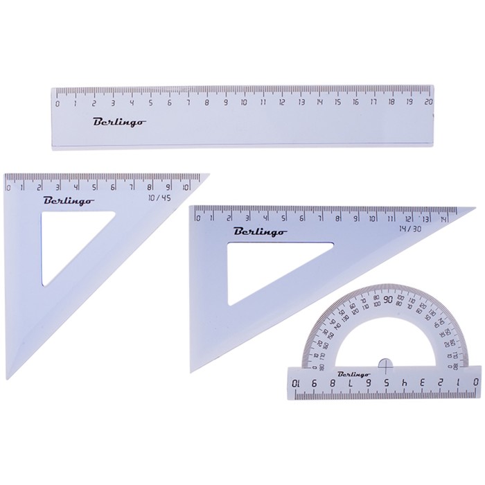 Набор чертёжный средний: треугольник 2 штуки, линейка 20 см, транспортир, прозрачный