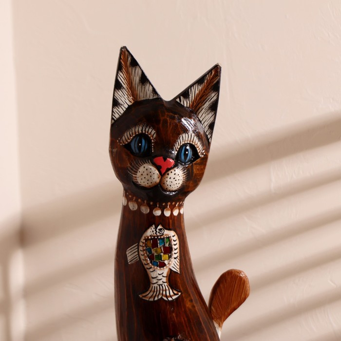 Сувенир дерево "Кошка морская с рыбкой и ящерками" 80х13х7 см - фото 797837675