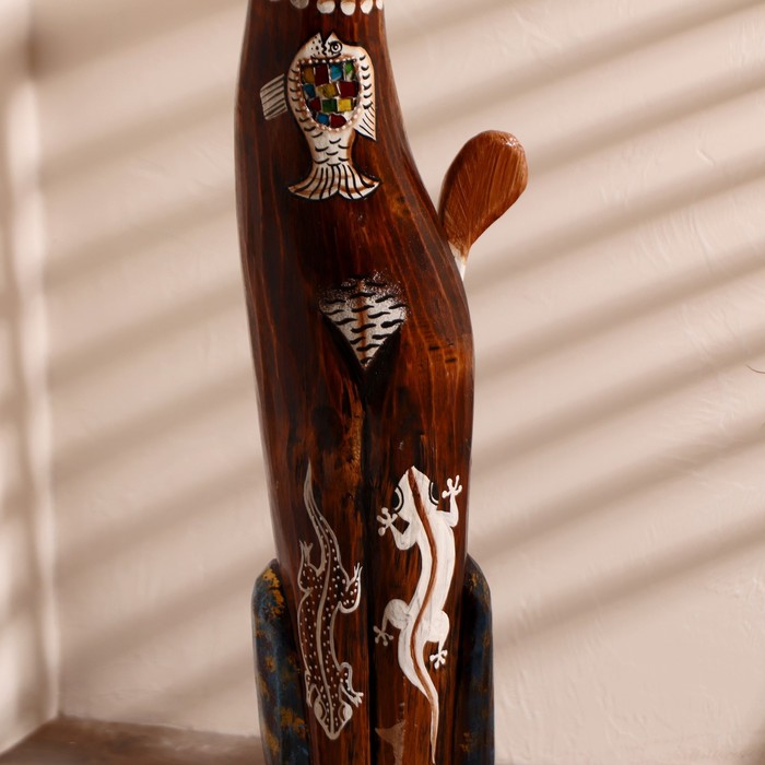 Сувенир дерево "Кошка морская с рыбкой и ящерками" 80х13х7 см - фото 797837676