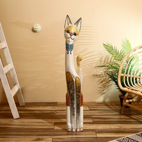 Сувенир дерево "Кошка с мозаичными вставками" серая 100х16х7 см