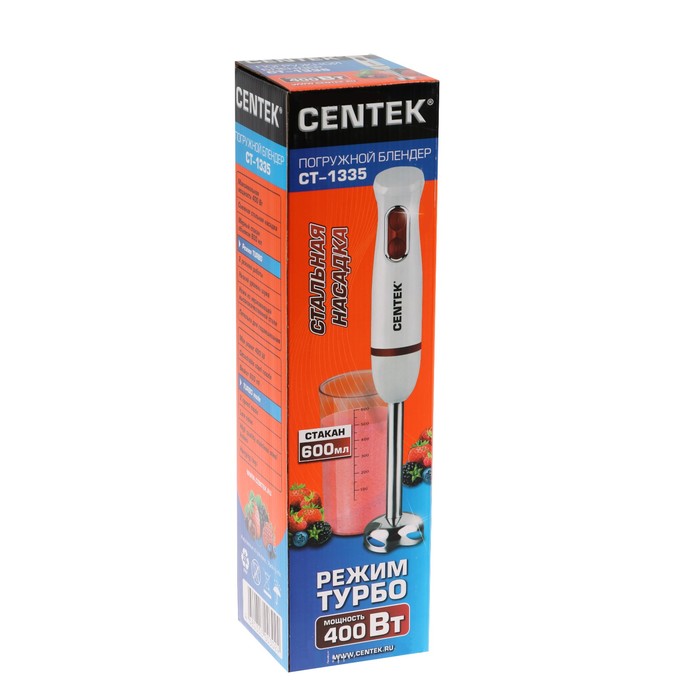 Блендер Centek CT-1335, 400 Вт, 2 скорости,нож из нерж.стали, стакан, белый/красный 2533180 - фото 22046