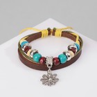 Bracelet leather Flower with beads, 3 strands, color