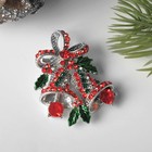 Брошь новогодняя "Колокольчики рождественские", цвет красно-зеленый в черненом серебре - фото 2737920