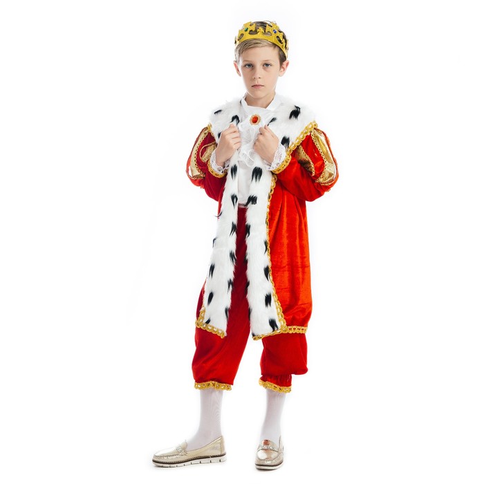 Карнавальный костюм «Король», бархат, брюки, мантия, корона, р. 28, рост 110 см, - фото 902373