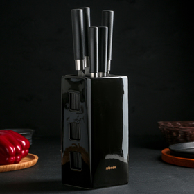 Набор KEIKO из 5 кухонных ножей с универсальным керамическим блоком, цвет чёрный