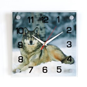 Часы настенные, серия: Животный мир, "Волк", плавный ход, 25 х 25 см